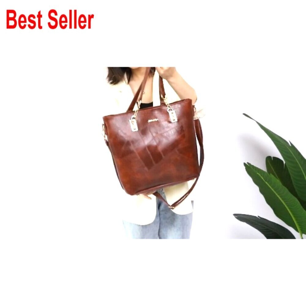 Faux Leather Tote Satchel Shoulder Bag Set with Adjustable Strap - Picture 6 of 6